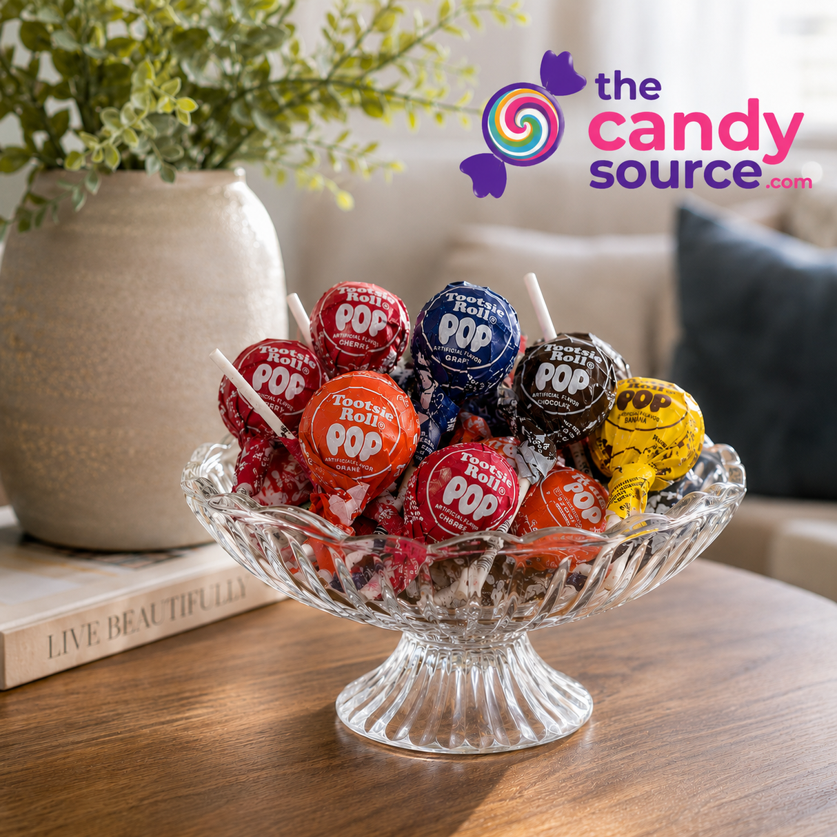 Tootsie Roll Pops shown in a serving dish