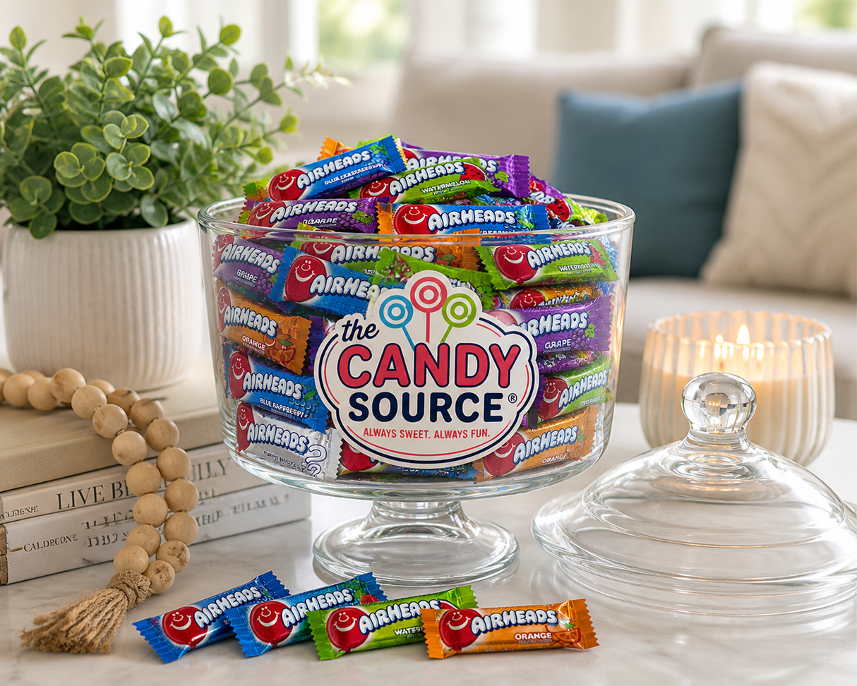 Airheads candy pieces shown in a serving dish
