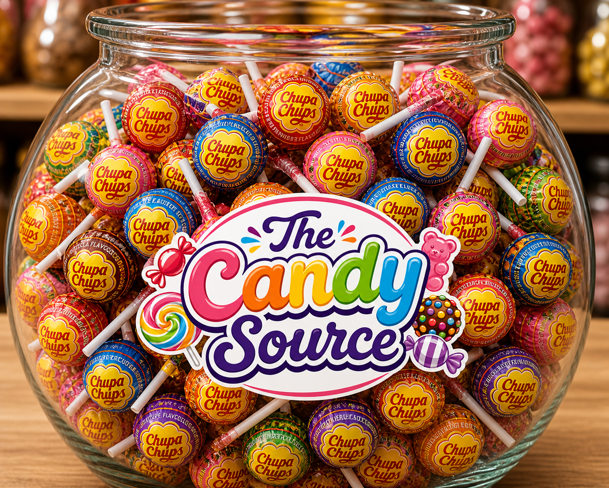 Chupa Chups lollipops displayed in a jar