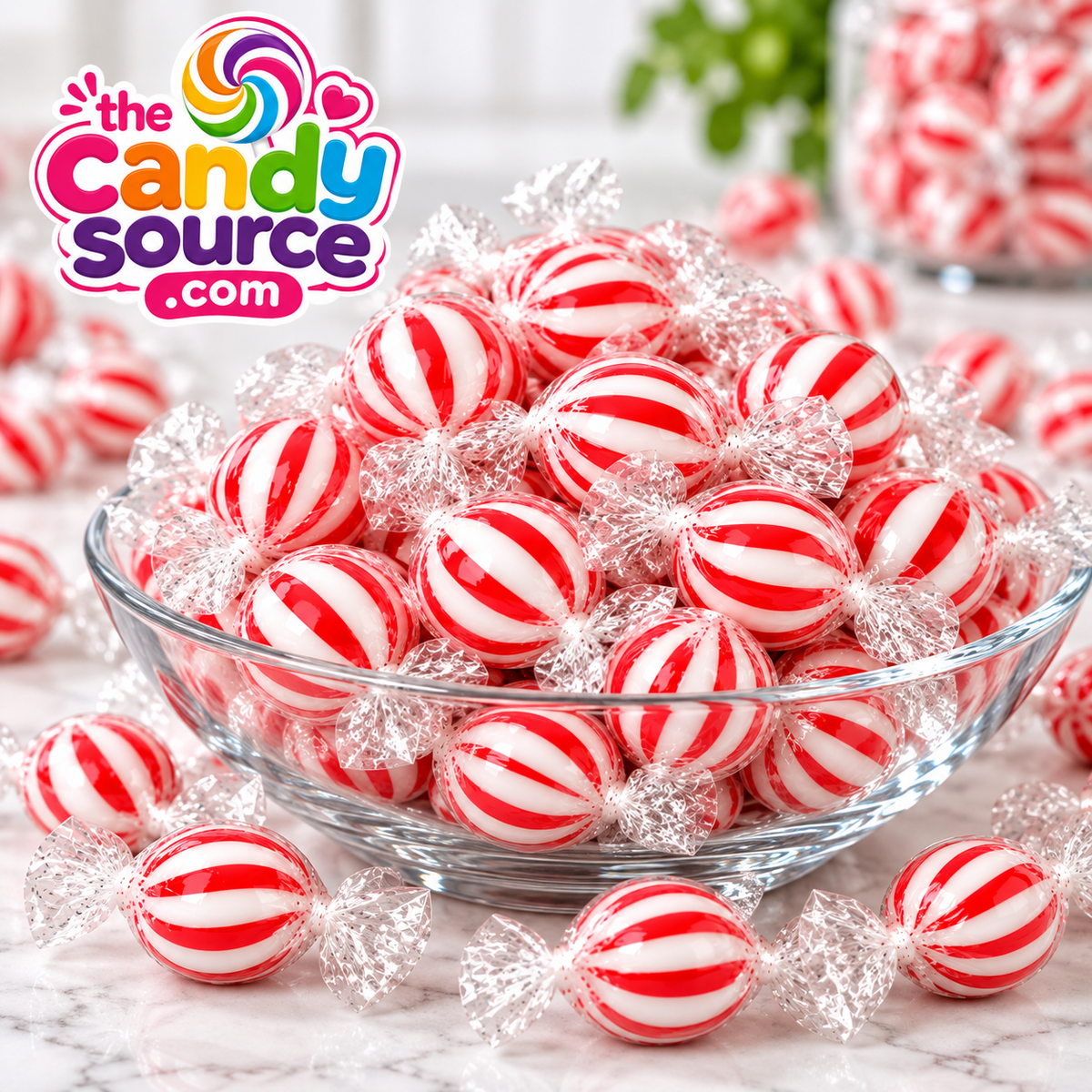 Jumbo Peppermint Mint Balls - Red & White Wrapped Candy