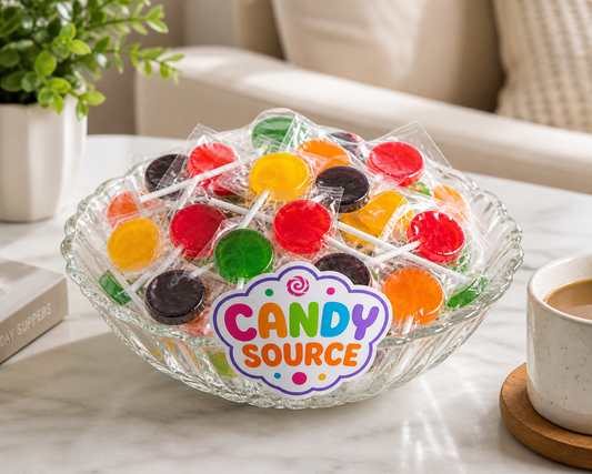 Bulk Assorted Wrapped Flat Lollipops – Colorful Individually Wrapped Hard Candy Pops for Candy Buffets, Parties & Office Treats