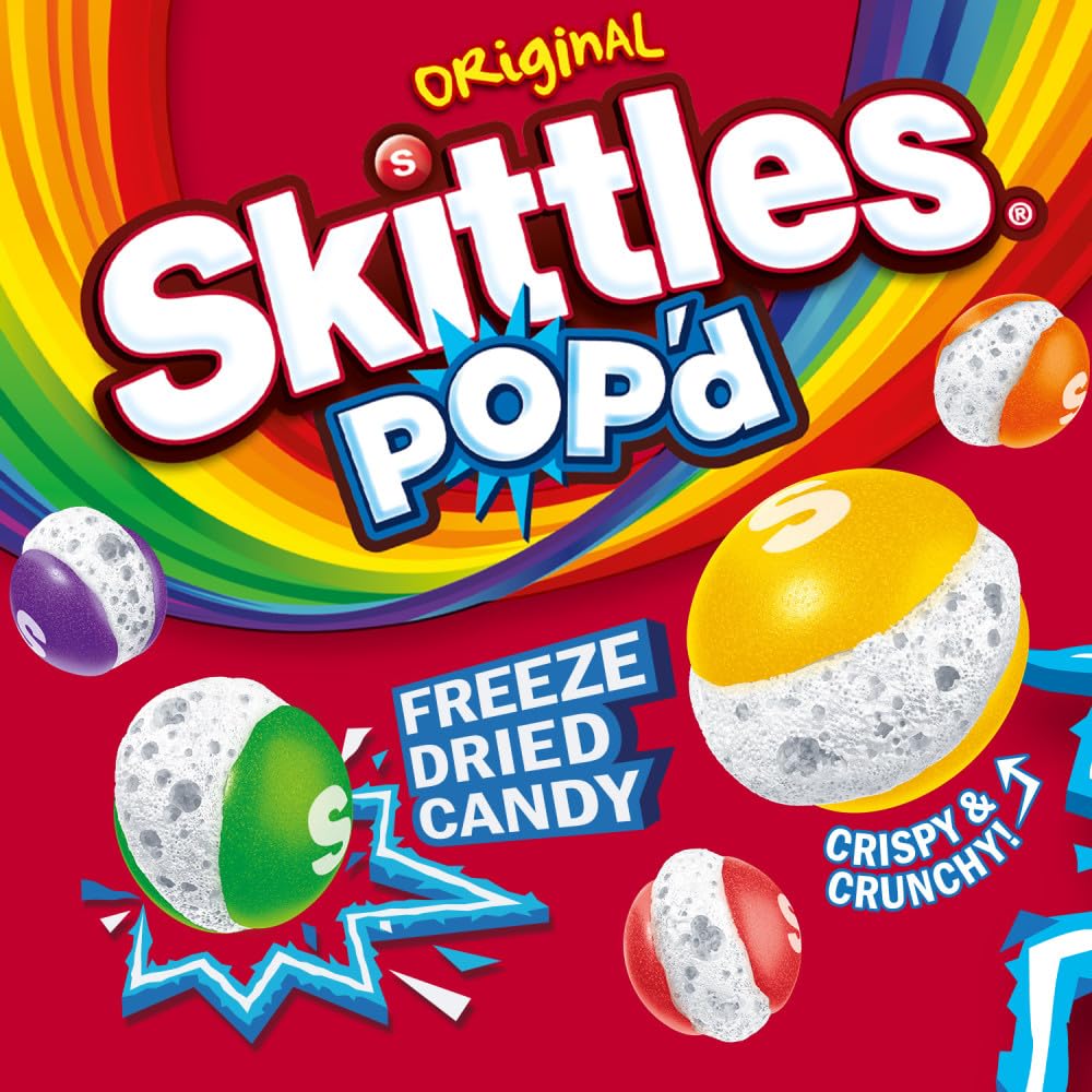 SKITTLES POP'd Originals Freeze Dried Candy, Resealable Bag, 5.5 oz | Crunchy freeze dried candy rainbow bites, crunchy fruity flavor candies for snack time and movie nights, party, goodie bags
