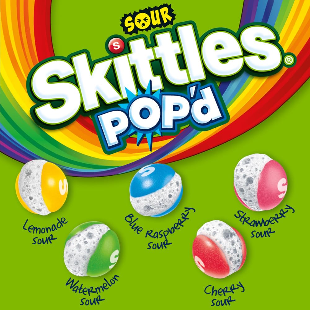 SKITTLES POP'd Sour Freeze Dried Candy, Resealable Bag, 5.5 oz | Crunchy freeze dried candies with intense sour tangy flavor for snack time, movie nights, party favors, road trip, sharing