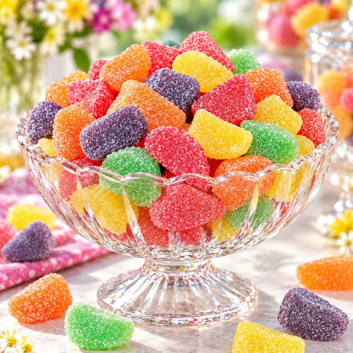 Assorted Sunrise fruit slices in a candy dish