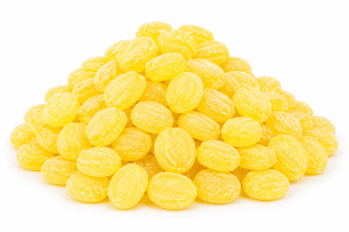 Pile of Claeys Sanded Lemon Drops old-fashioned lemon hard candy