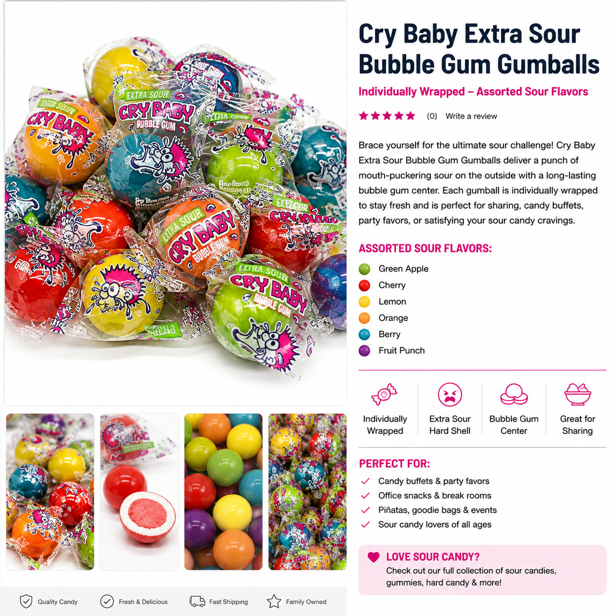 Cry Baby Extra Sour individually wrapped assorted gumballs