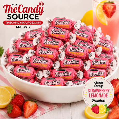 Pile of individually wrapped Tootsie Frooties Strawberry Lemonade candies