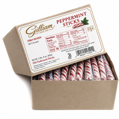 Gilliam Old Fashioned Peppermint Sticks Candy – Individually Wrapped Mint Candy Sticks – Classic Red & White Peppermint Hard Candy Bulk