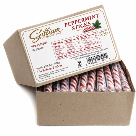 Gilliam Old Fashioned Peppermint Sticks Candy – Individually Wrapped Mint Candy Sticks – Classic Red & White Peppermint Hard Candy Bulk