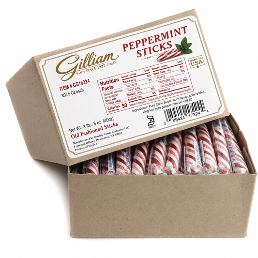 Gilliam Old Fashioned Peppermint Sticks Candy – Individually Wrapped Mint Candy Sticks – Classic Red & White Peppermint Hard Candy Bulk