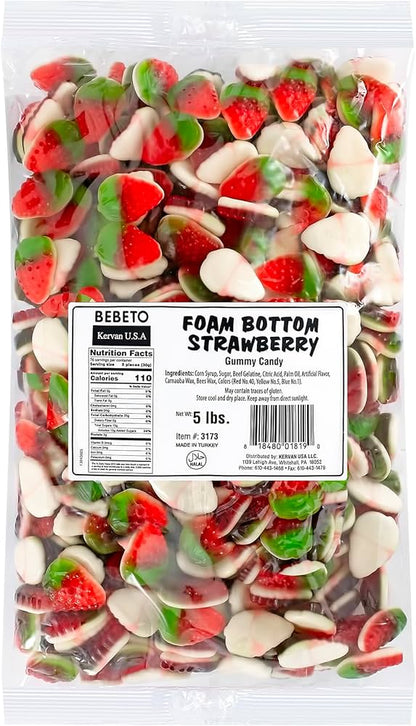 Kervan Foam Bottom Strawberry Gummies Halal Candy – Soft Strawberry Gummy Candy Bulk 5 lb Bag