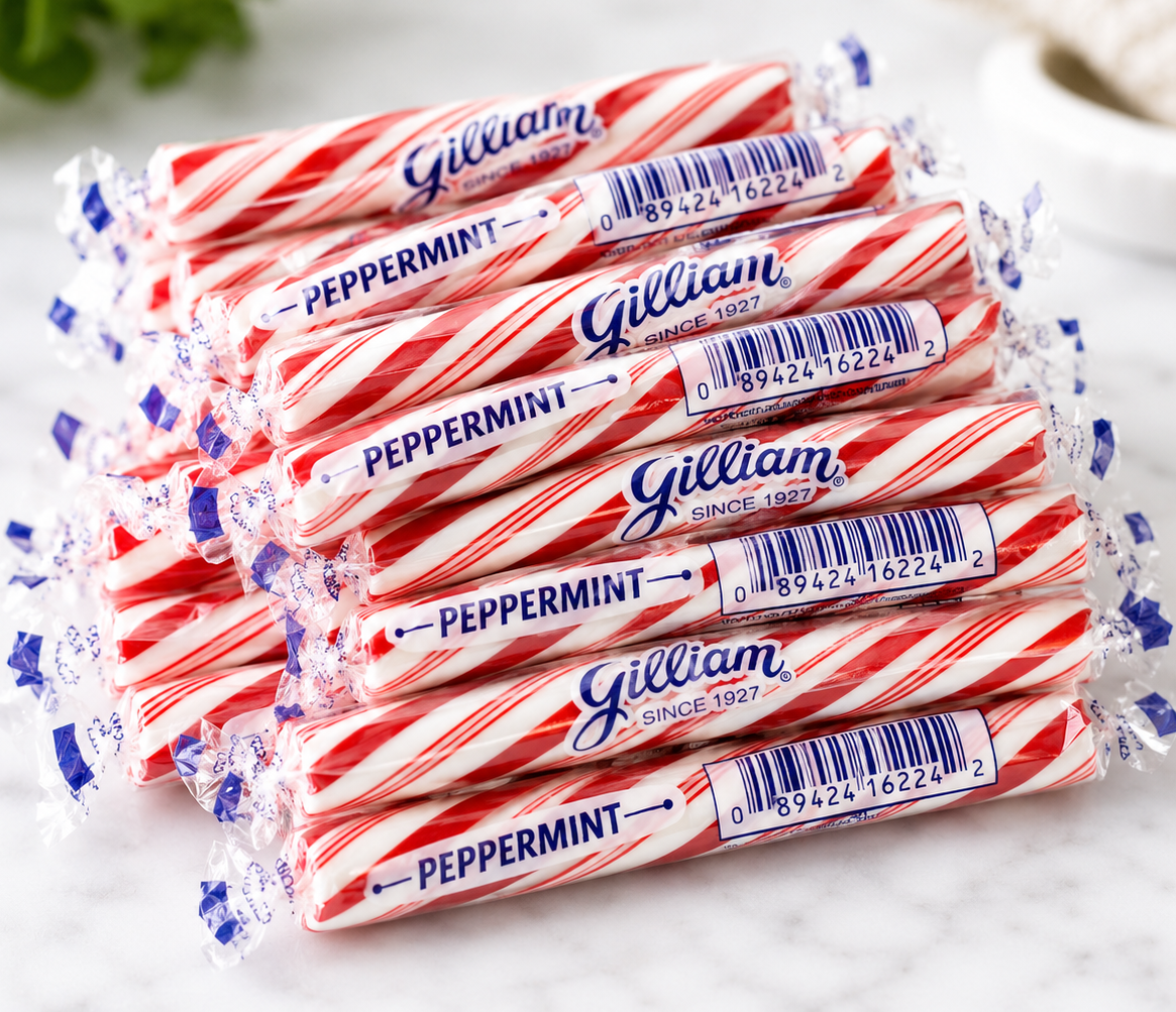 Gilliam Old Fashioned Peppermint Sticks Candy – Individually Wrapped Mint Candy Sticks – Classic Red & White Peppermint Hard Candy Bulk