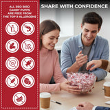 Individually wrapped Red Bird Soft Peppermint Puffs in a lifestyle serving display