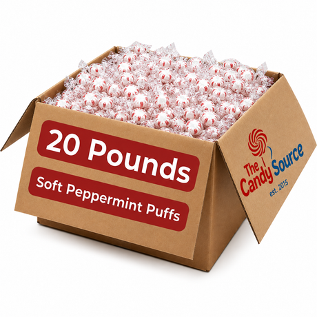 Red Bird Soft Peppermint Puffs 20 lb bulk case with individually wrapped peppermint mints