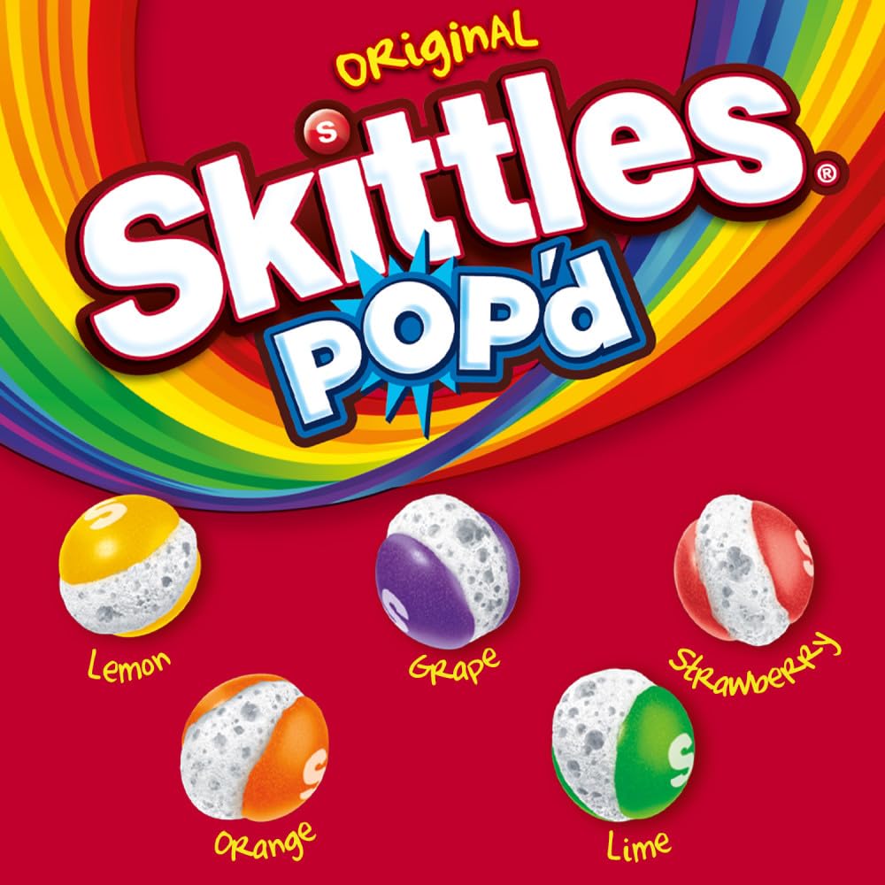 SKITTLES POP'd Originals Freeze Dried Candy, Resealable Bag, 5.5 oz | Crunchy freeze dried candy rainbow bites, crunchy fruity flavor candies for snack time and movie nights, party, goodie bags